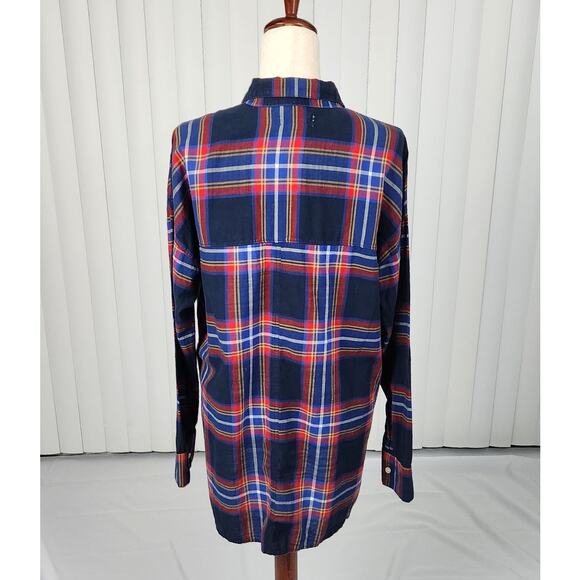 Old Navy Classic Boyfriend Henley Popover Top Shirt in Navy Tartan Size Large - Picture 3 of 10
